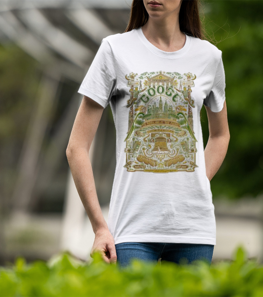 Goose Philadelphia Oct 04 2025 TD Pavilion The Mann Concert Liberty Bell Wings Skyline T-Shirt