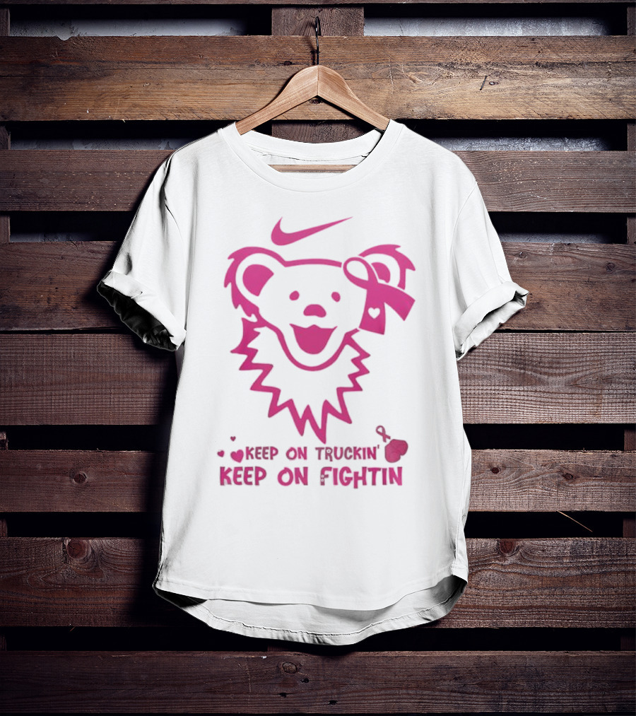 Nike Grateful Dead Bear Keep On Truckin' Keep On Fightin' Breast Cancer Awareness T-Shirt