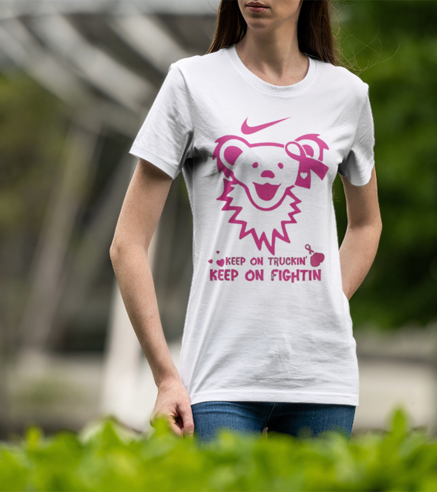 Nike Grateful Dead Bear Keep On Truckin' Keep On Fightin' Breast Cancer Awareness T-Shirt