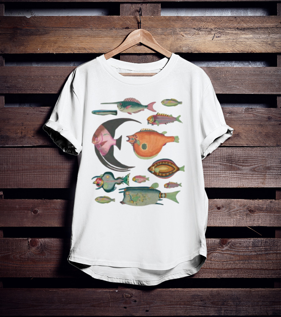 K45ink Fugly Fish Large Colorful Artistic Surreal Ocean Creatures T-Shirt