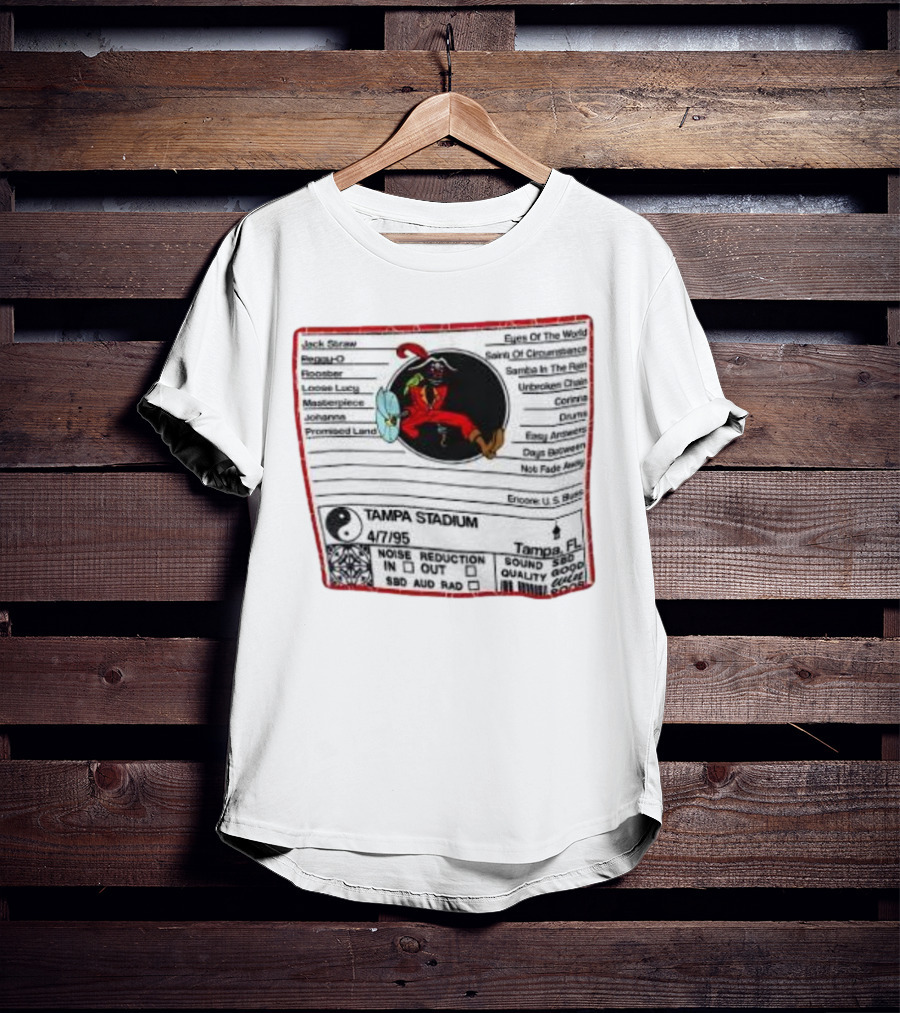 Tampa Stadium Pirate Grateful Dead Tampa Bay Buccaneers 4/7/95 Concert Setlist T-Shirt