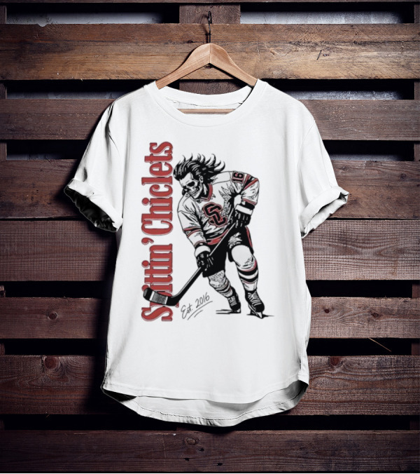 Spittin Chiclets Skullet Skeleton Player Hockey Est 2016 T-Shirt
