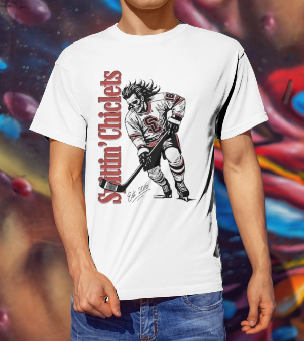 Spittin Chiclets Skullet Skeleton Player Hockey Est 2016 T-Shirt