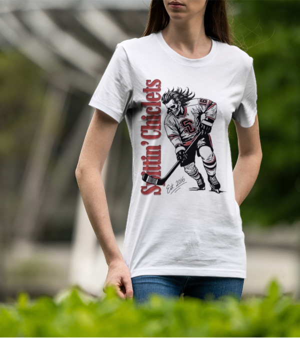 Spittin Chiclets Skullet Skeleton Player Hockey Est 2016 T-Shirt