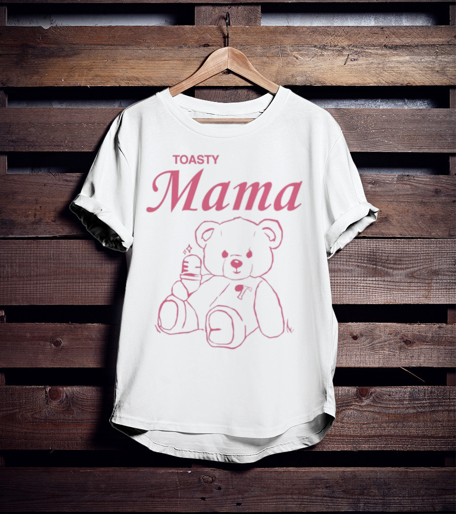 Toasty Mama Bear Pink Teddy Holding Baby Bottle T-Shirt