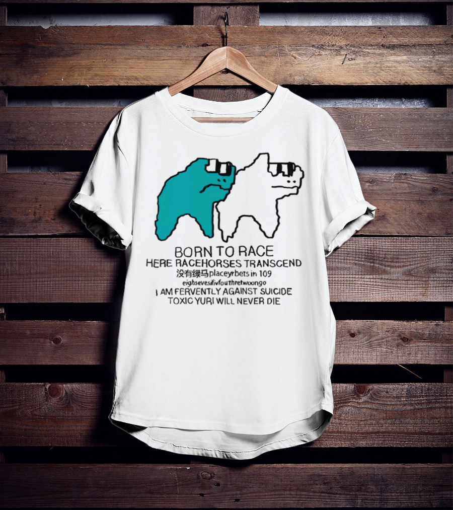 Born To Race Here Racehorses Transcend Dinosaur Sketch Duo T-Shirt