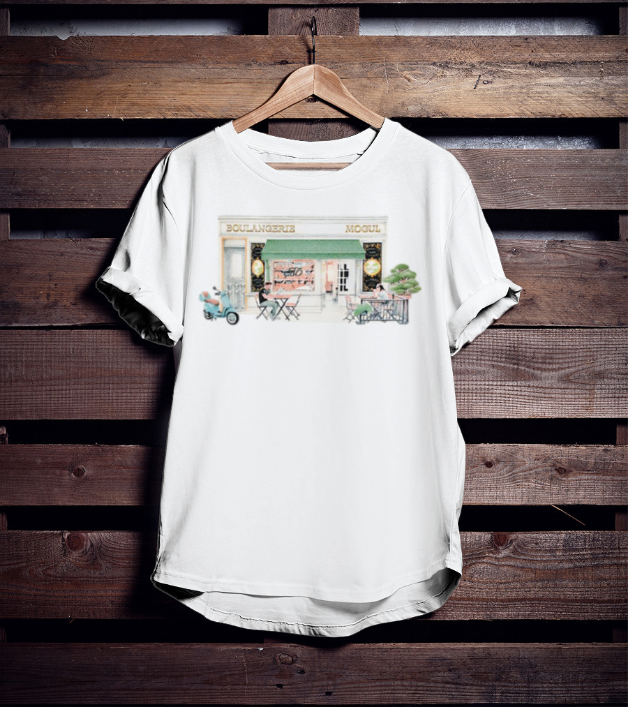 Boulangerie Mogul Cafe Street Scene With Green Awning And Outdoor Seating T-Shirt