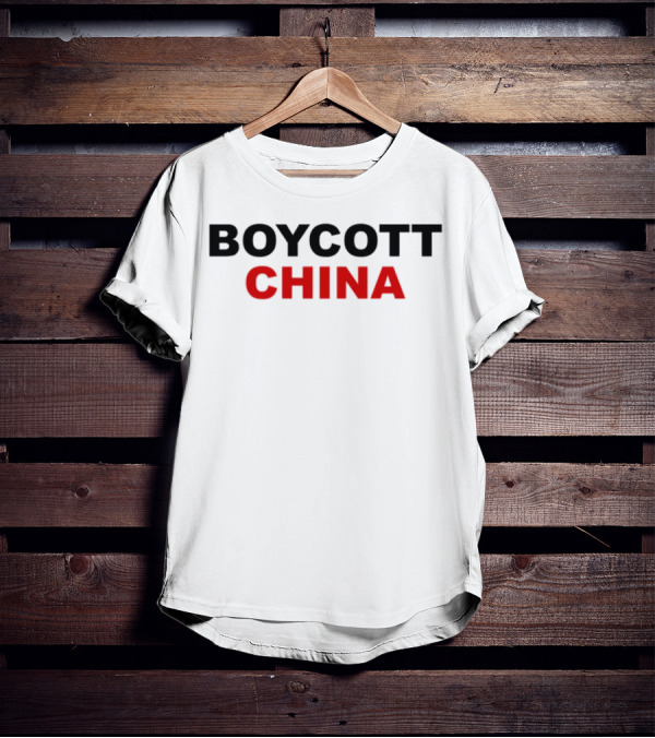 Boycott China Clear Statement Bold Black Red Text T-Shirt