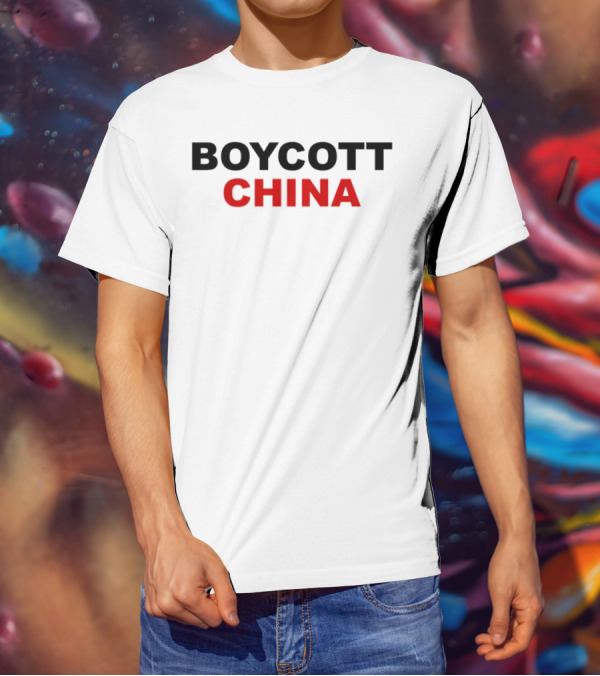 Boycott China Clear Statement Bold Black Red Text T-Shirt