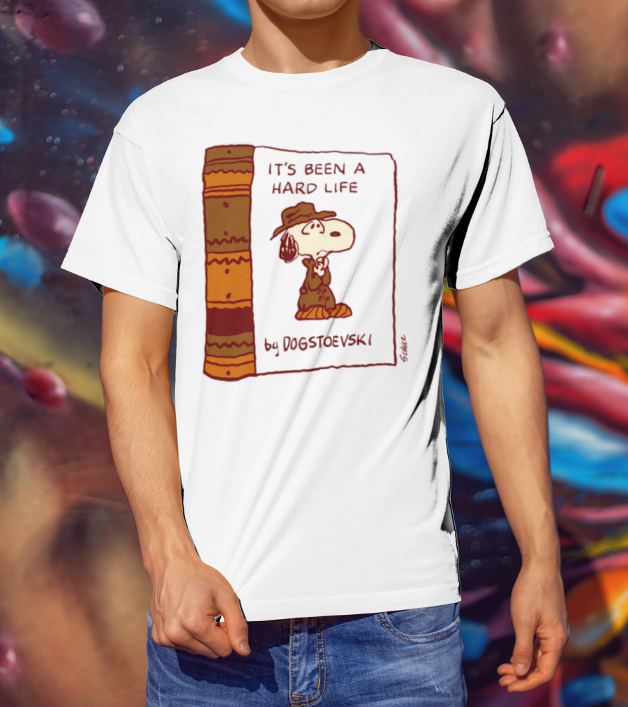 IT'S BEEN A HARD LIFE By DOGSTOEVSKI Snoopy Trench Coat Peanuts Style T-Shirt
