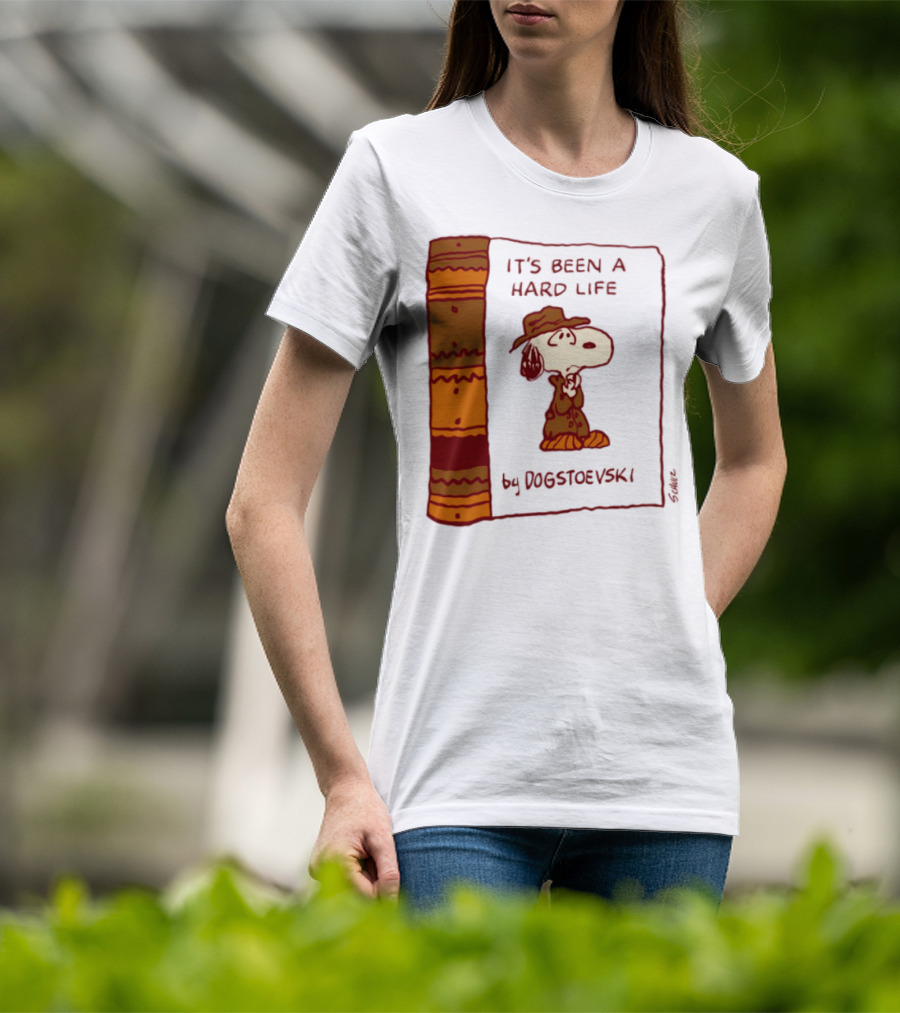 IT'S BEEN A HARD LIFE By DOGSTOEVSKI Snoopy Trench Coat Peanuts Style T-Shirt