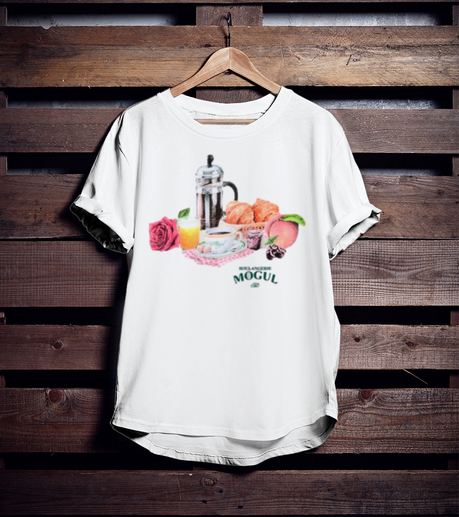Vintage Breakfast Spread With French Press Coffee And Croissants T-Shirt