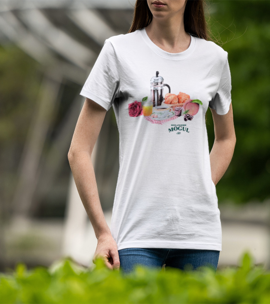 Vintage Breakfast Spread With French Press Coffee And Croissants T-Shirt