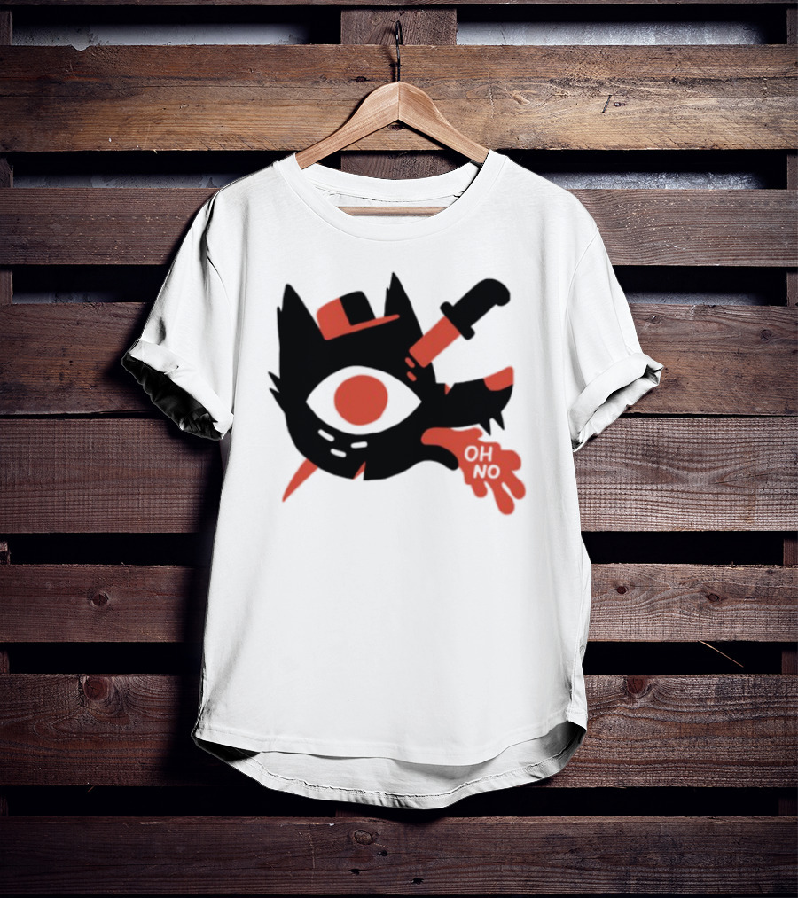 Oh No Dog Red Cartoon Face With Knife And Bone Graphic T-Shirt