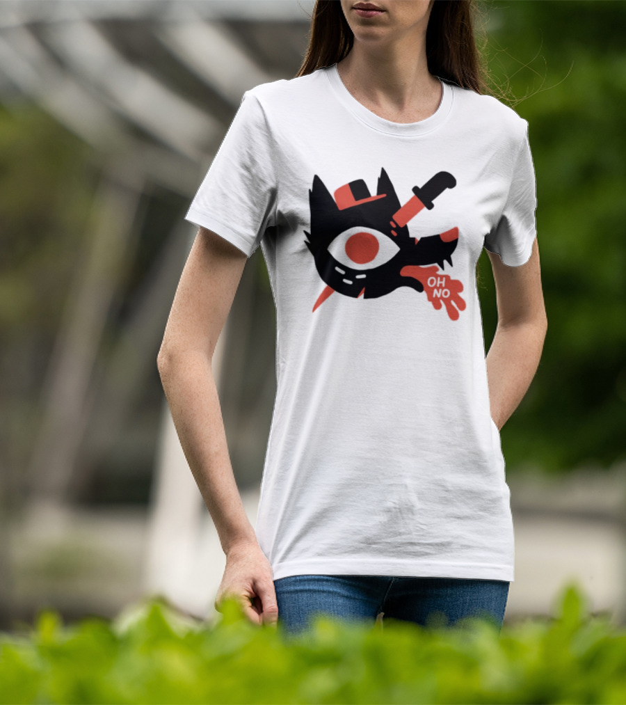 Oh No Dog Red Cartoon Face With Knife And Bone Graphic T-Shirt