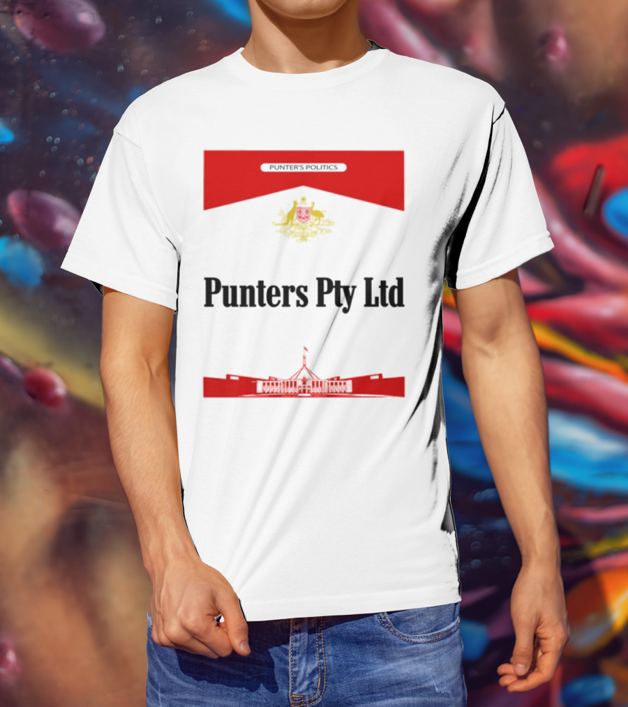 Punter's Lobbyist Uniform Australia's Parliament House Silhouette Red And Gold Emblem T-Shirt