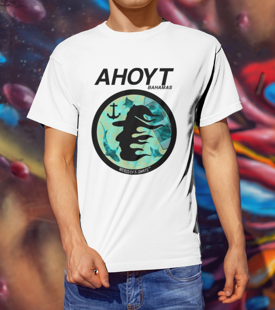 Worldof S Ahoyt Bahamas Anchor Sharks Circle Ocean Theme T-Shirt