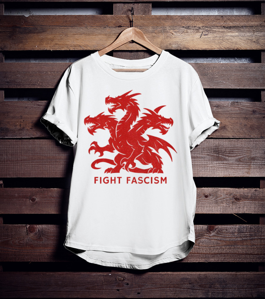 3 Headed Dragon Fight Fascism Anti Fascist Red Dragon Emblem T-Shirt