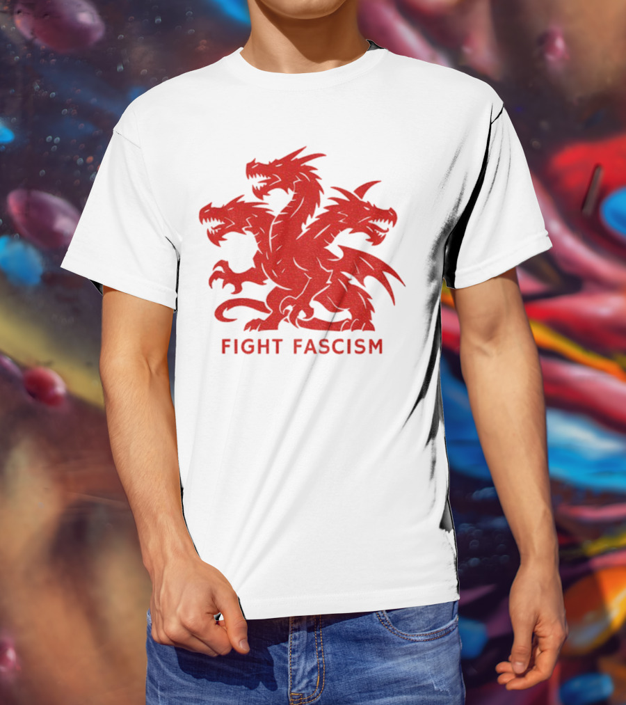 3 Headed Dragon Fight Fascism Anti Fascist Red Dragon Emblem T-Shirt