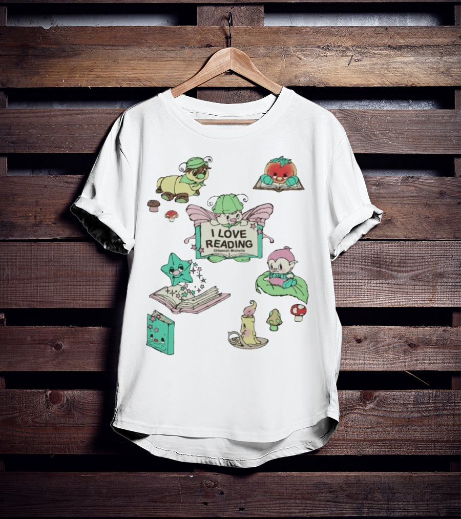 I Love Reading Hannah Michelle Cute Fantasy Characters And Books T-Shirt