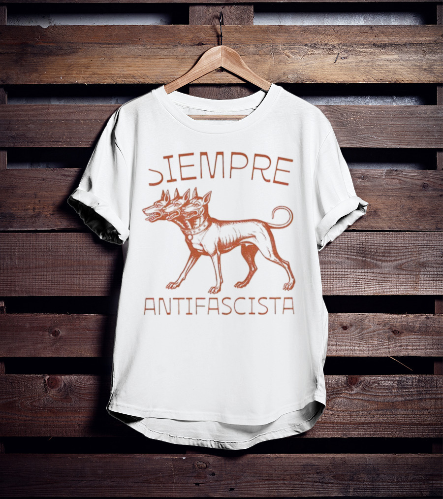 Siempre Antifascista Linocut Three-Headed Dog T-Shirt