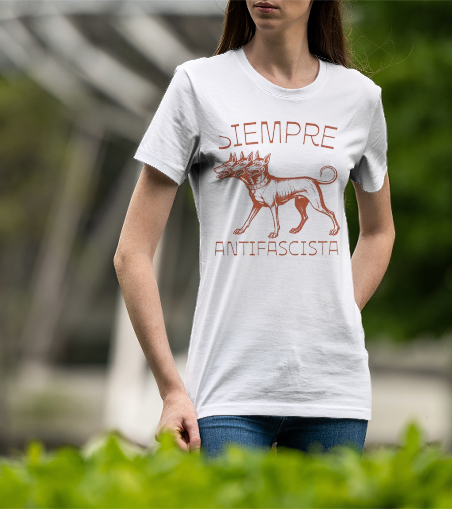 Siempre Antifascista Linocut Three-Headed Dog T-Shirt