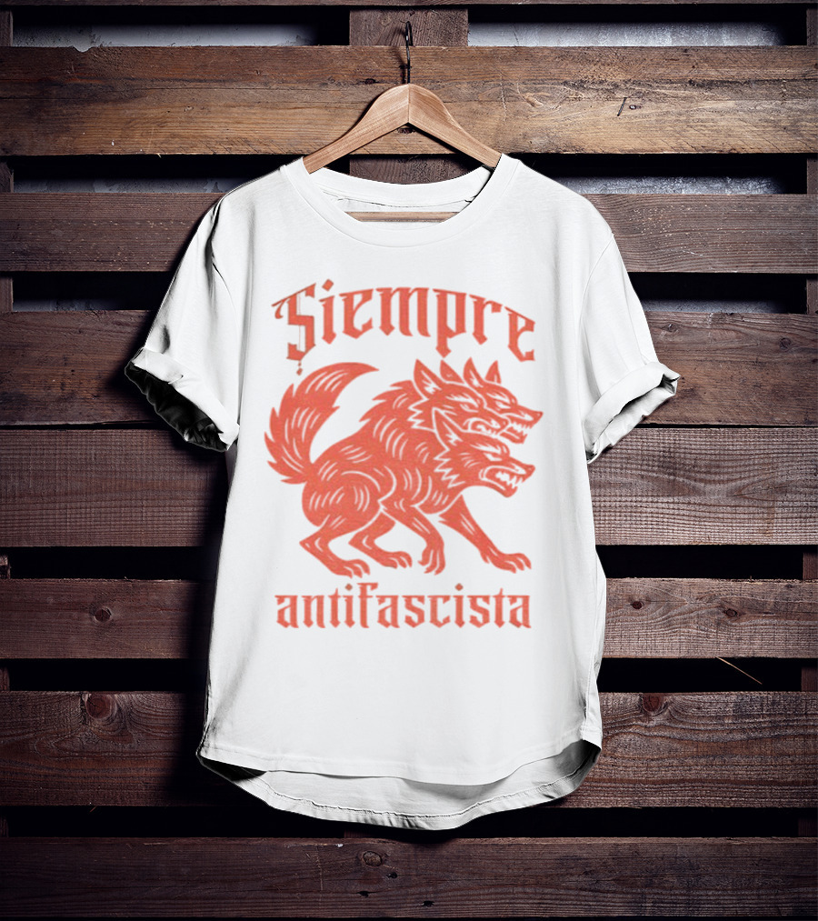 Siempre Antifascista Linocut Three-Headed Dog T-Shirt