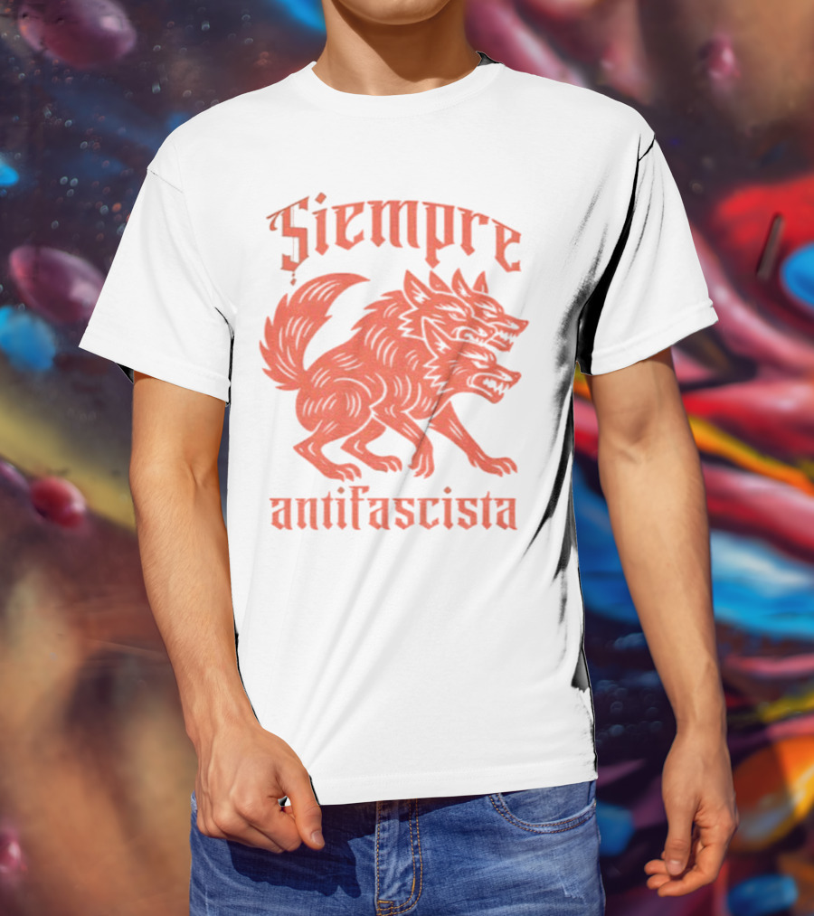 Siempre Antifascista Linocut Three-Headed Dog T-Shirt