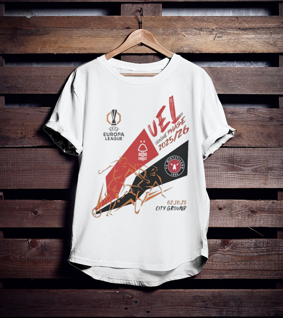 Nottingham Forest Vs FC Midtjylland Europa League 2025/26 League Phase City Ground 02.10.25 T-Shirt