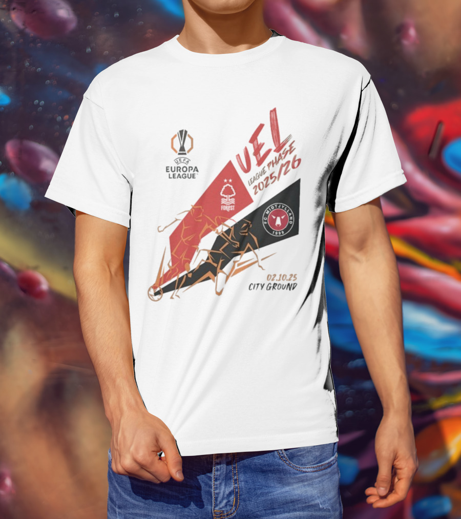 Nottingham Forest Vs FC Midtjylland Europa League 2025/26 League Phase City Ground 02.10.25 T-Shirt