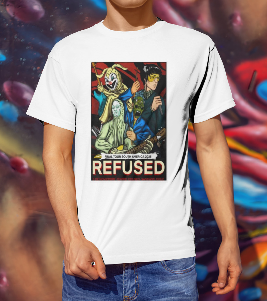 Refused Final Tour South America 2025 Teatro Coliseo Santiago Chile 3 De Noviembre Masked Band Illustration T-Shirt