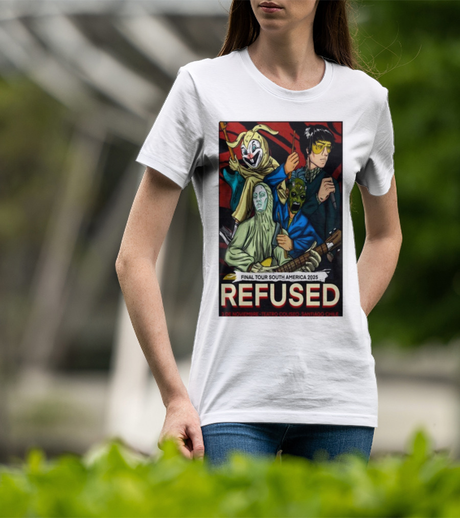 Refused Final Tour South America 2025 Teatro Coliseo Santiago Chile 3 De Noviembre Masked Band Illustration T-Shirt