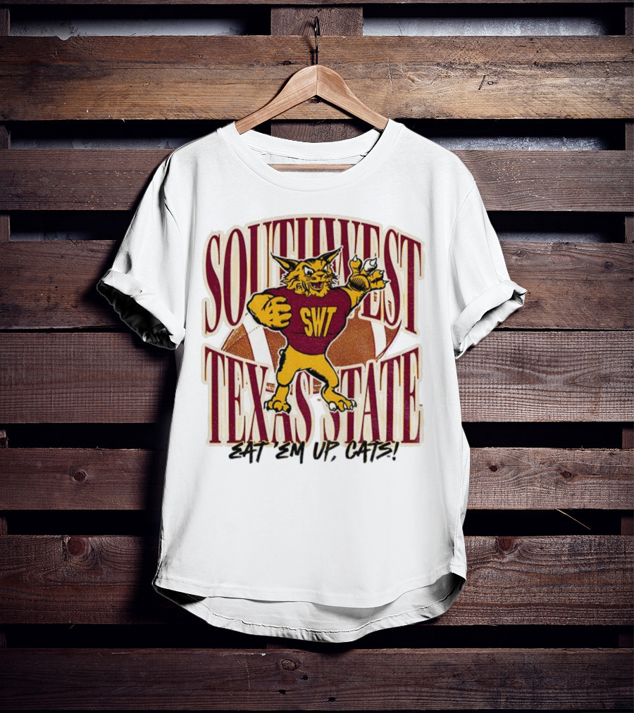 Southwest Texas State SWT 1990s Eat Em Up Cats Mascot Football T-Shirt