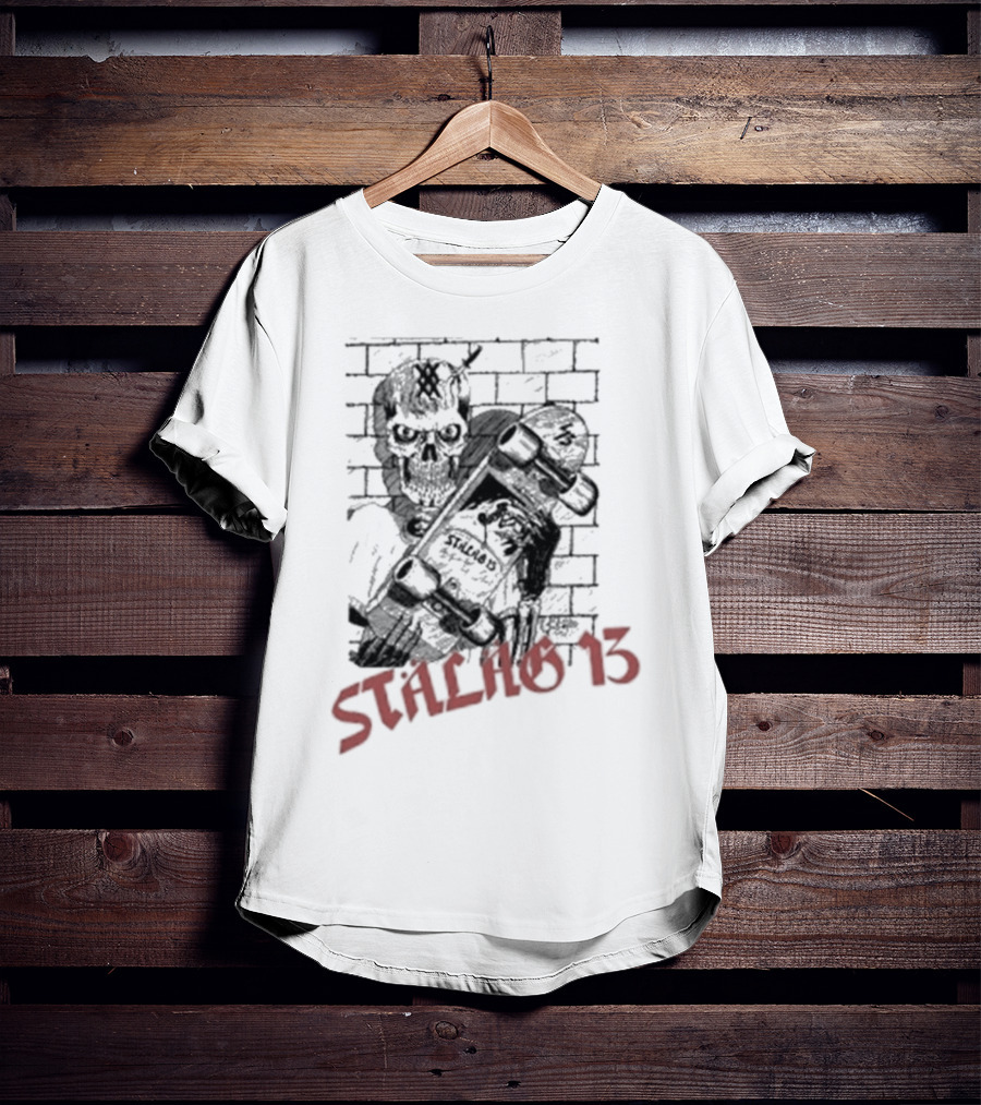 Stalag 13 Skull Skateboard Brick Wall T-Shirt