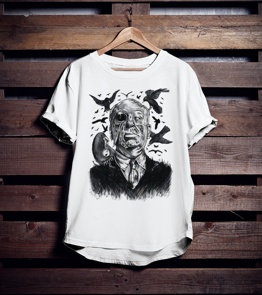 Alfred Hitchcock Birds Attack Horror Halloween Spooky Design T-Shirt