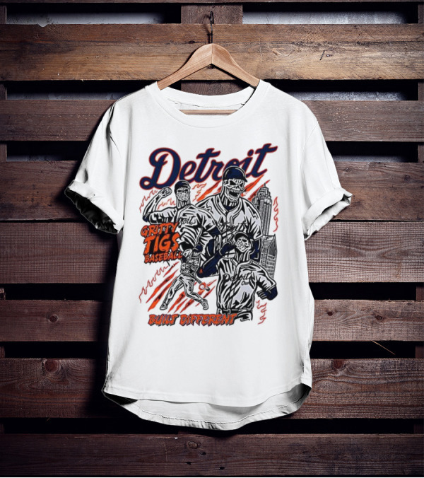 Detroit Gritty Tigs Baseball Built Different Skeleton T-Shirt