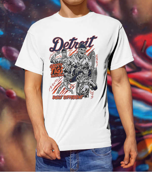Detroit Gritty Tigs Baseball Built Different Skeleton T-Shirt
