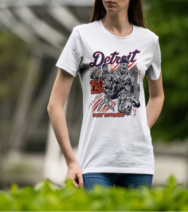 Detroit Gritty Tigs Baseball Built Different Skeleton T-Shirt