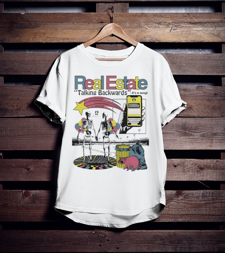Real Estate Talking Backwards Song Star Phone Trash Can Raccoon T-Shirt