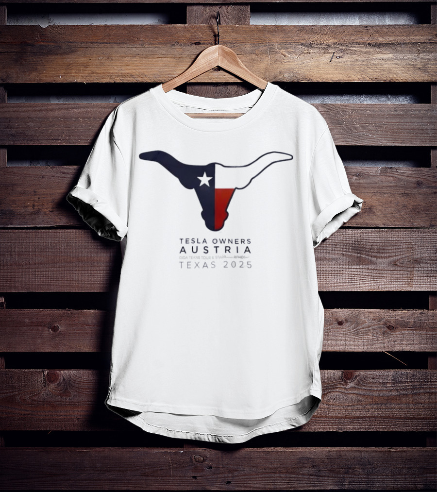 Tesla Owners Austria Texas 2025 Tour Longhorn Star Outline Logo T-Shirt