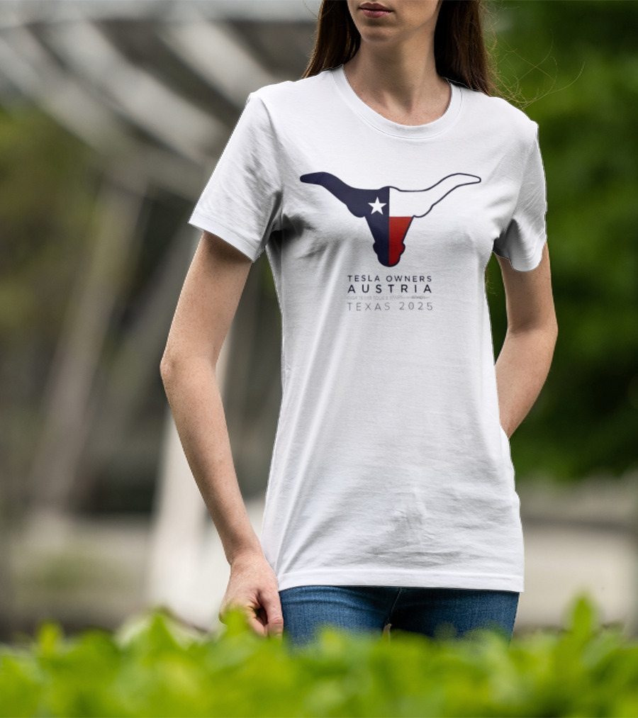 Tesla Owners Austria Texas 2025 Tour Longhorn Star Outline Logo T-Shirt