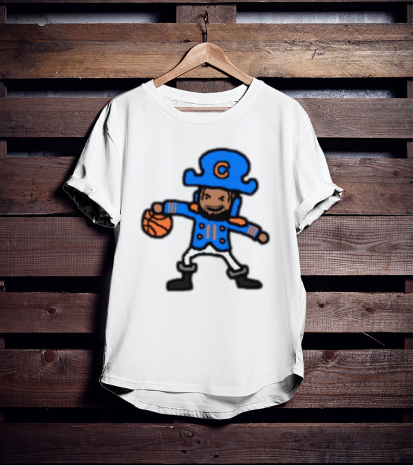 Captain Clutch Basketball Cartoon Character Blue Hat And Jacket T-Shirt