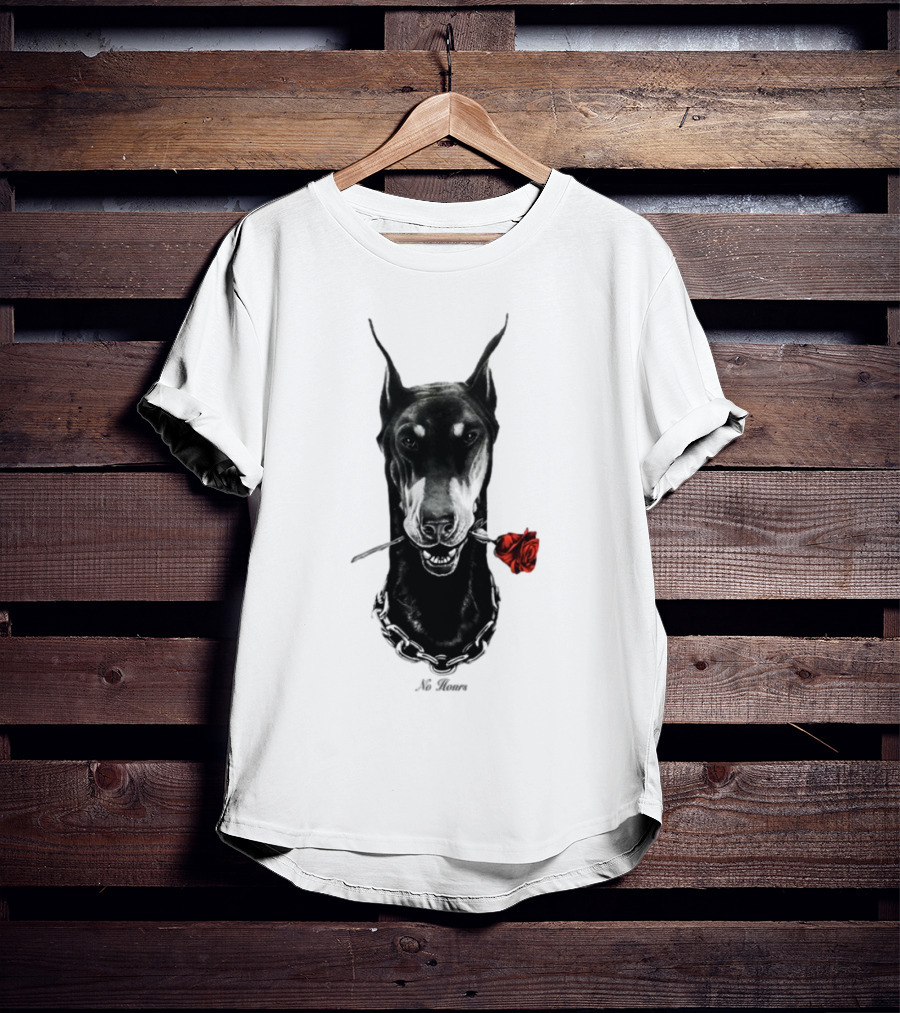 Doberman No Hours Red Rose Chain T-Shirt
