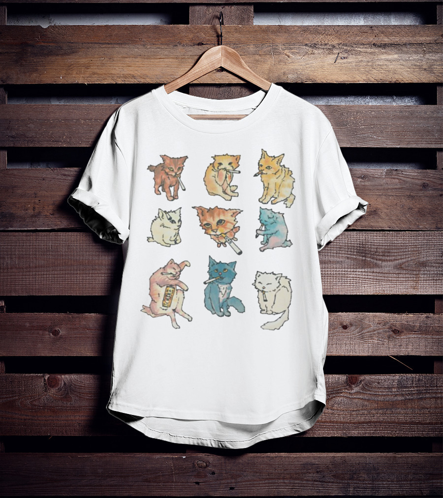Kitty Ciggy Gang Quirky Cats Smoking Cigarettes Art Style T-Shirt