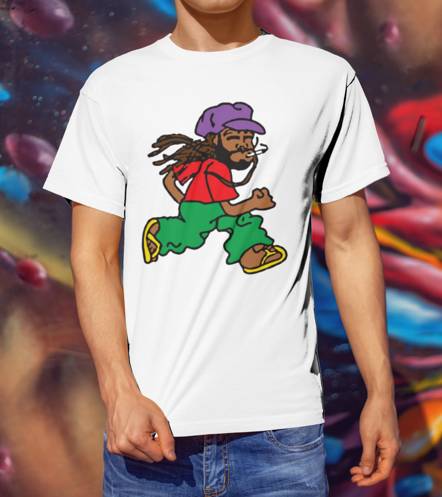 Amine Running Man Rastafarian Style Casual Character T-Shirt