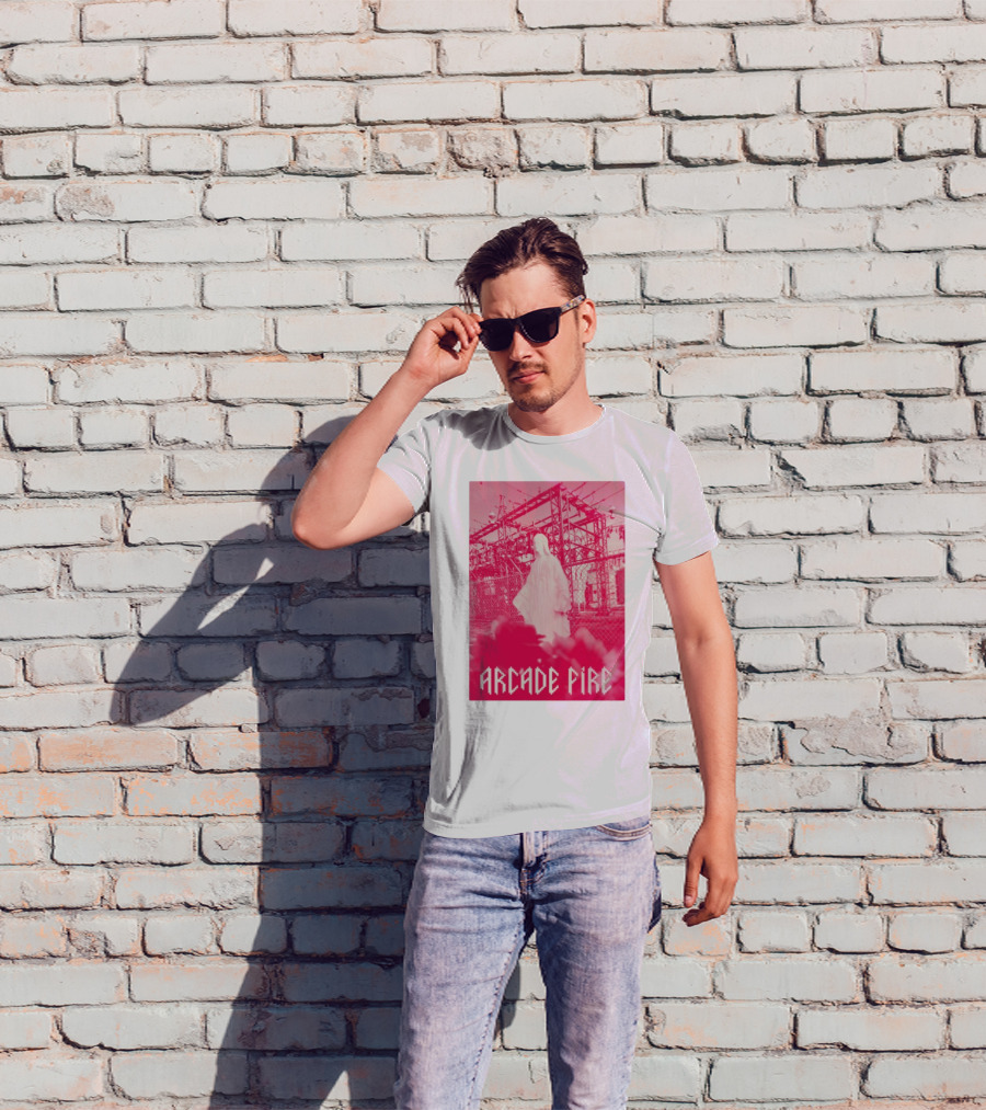 Arcade Fire Virgin Mary Statue Pink Power Station T-Shirt