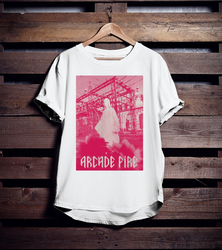 Arcade Fire Virgin Mary Statue Pink Power Station T-Shirt
