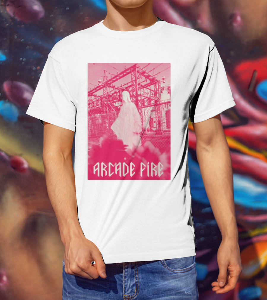 Arcade Fire Virgin Mary Statue Pink Power Station T-Shirt
