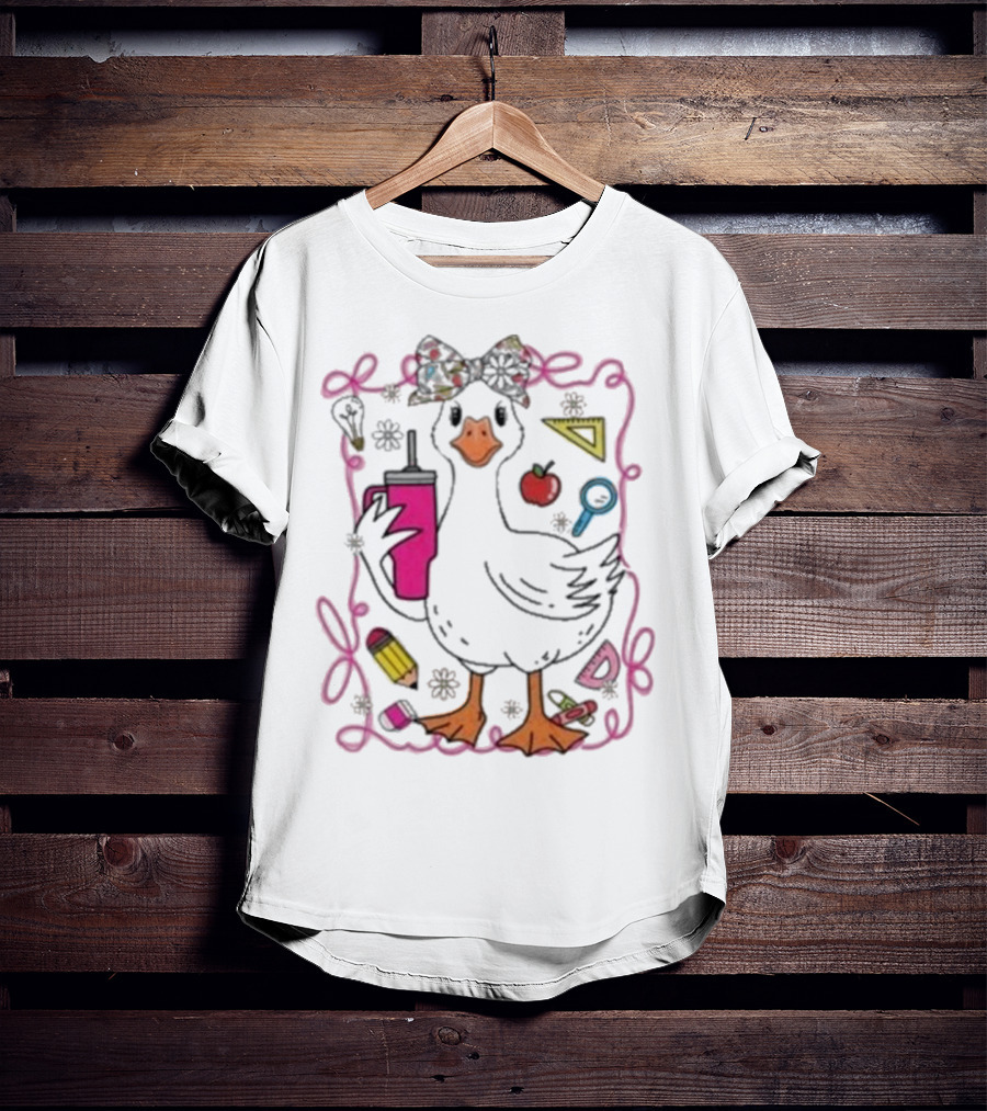 Brooke And Bear Back To School Goose Pencil Apple Ruler T-Shirt