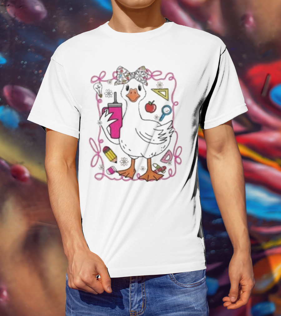 Brooke And Bear Back To School Goose Pencil Apple Ruler T-Shirt